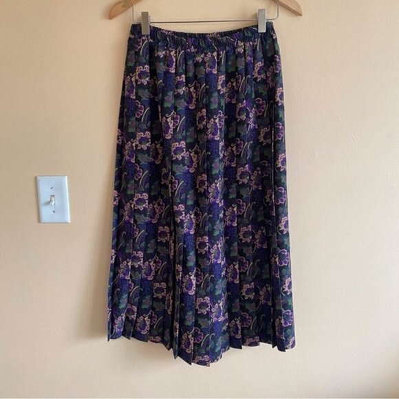 Vintage 80s Pleated Maxi Lightweight Skirt Floral Paisley Elastic Waist Coquette - Picture 9 of 9